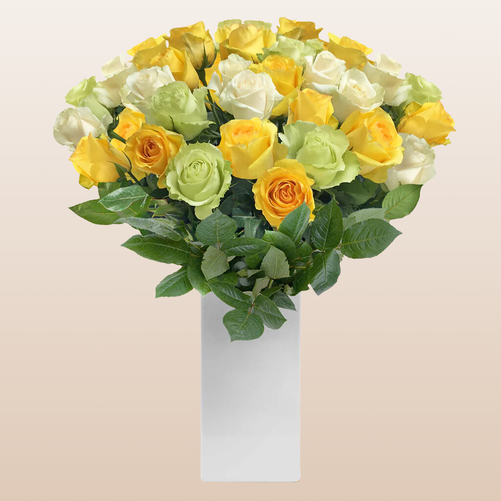 Trio Yellow - White & Green Roses